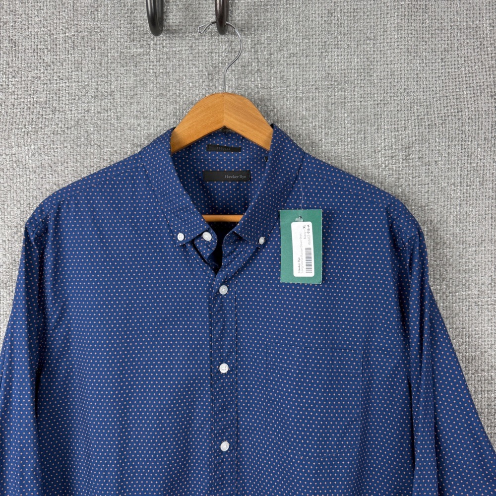 Hawker Rye Button Down Shirt Mens XL Navy New Long Sleeve Cross Pattern Regular